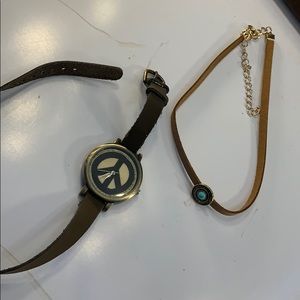 leather wrap watch and choker